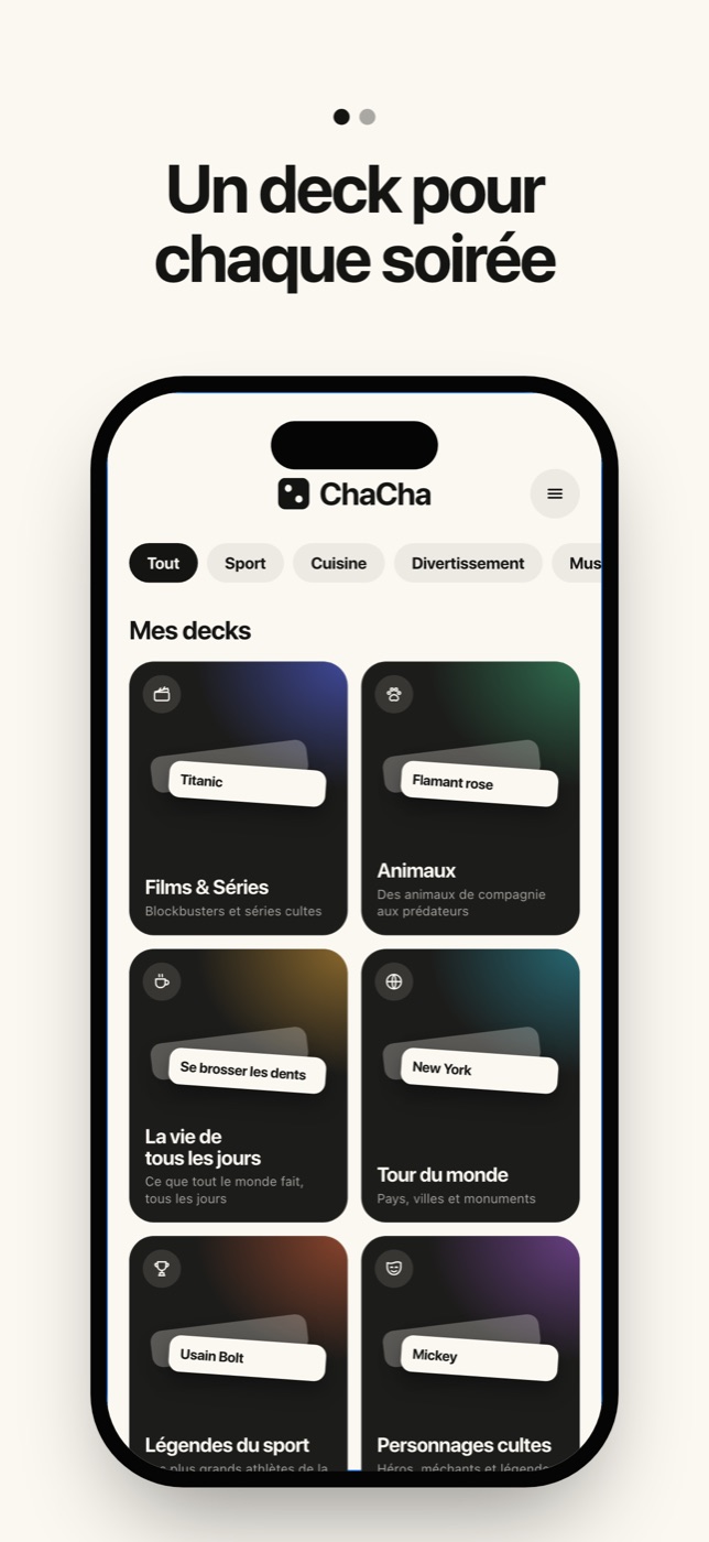 ChaCha home screen with the free decks